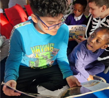 Students reading books together