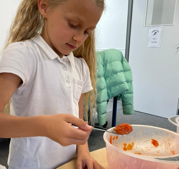 Students eating Spanish food