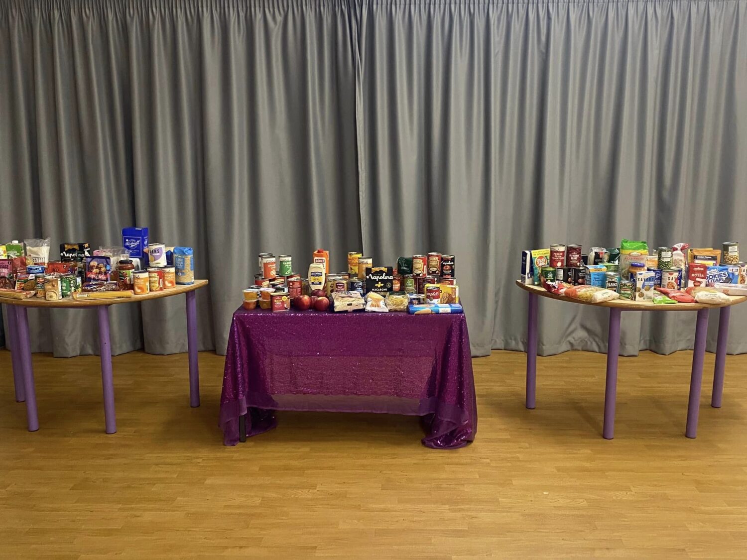 A photo of food covering 3 tables